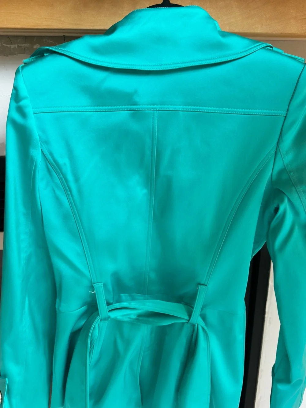 Cache Turquoisey Green Double-Breasted Trench Coat Medium Vintage!